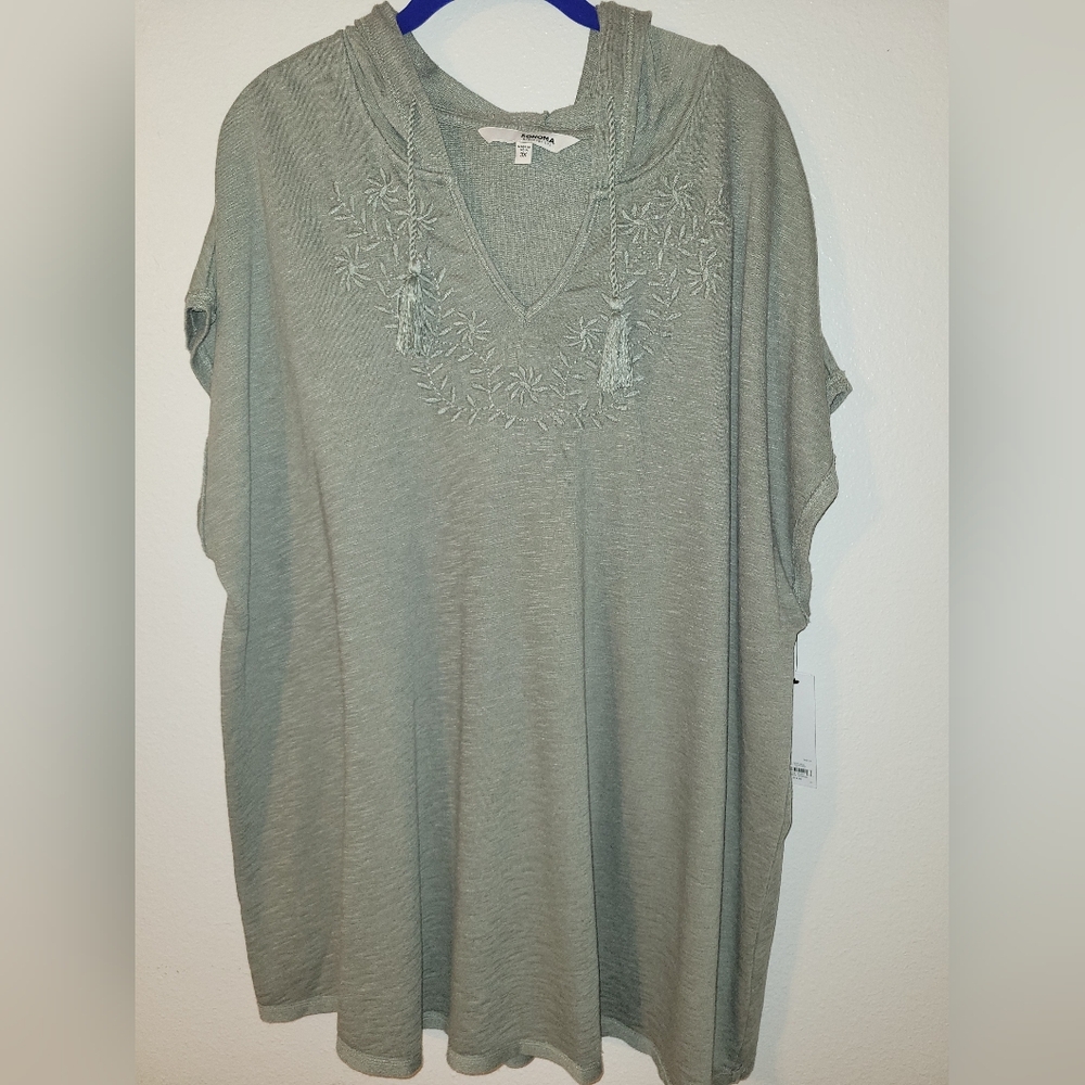Sonoma Short Sleeve Hoodie Plus Size Sage 3X